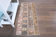 El yapımı vintage halı 58x135 cm i̇kat desenli yün - detay görünümü