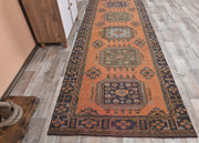 1970'lerden Anadolu kökenli çiçek desenli el dokuma vintage yolluk, 120x344 cm