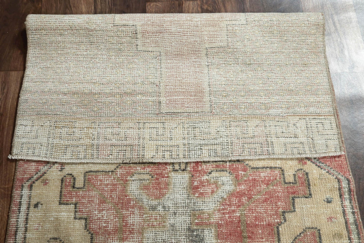 El yapımı vintage yolluk 61x274 cm oryantal desenli yün - yakın çekim doku detayı