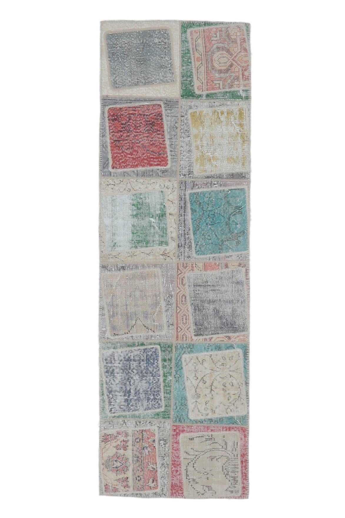 El yapımı vintage yolluk 74x229 cm geometrik desenli yün - açık alan görünümü