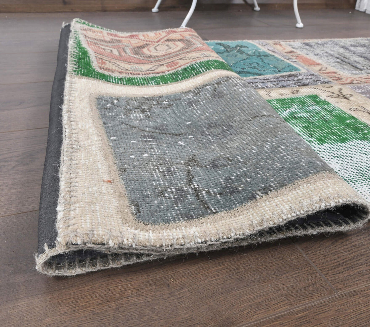 El yapımı vintage yolluk 74x229 cm geometrik desenli yün - üstten görünüm