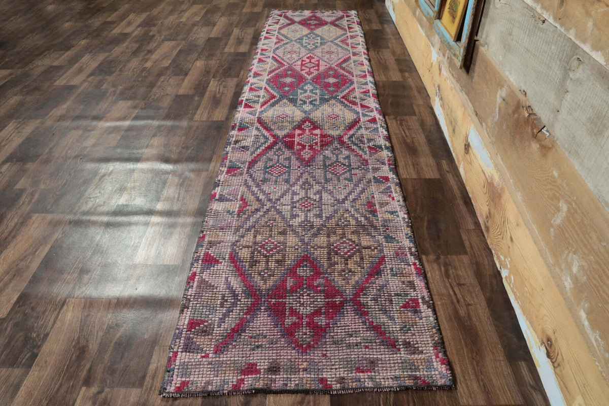 El yapımı vintage yolluk 76x345 cm i̇kat desenli yün - detay görünümü