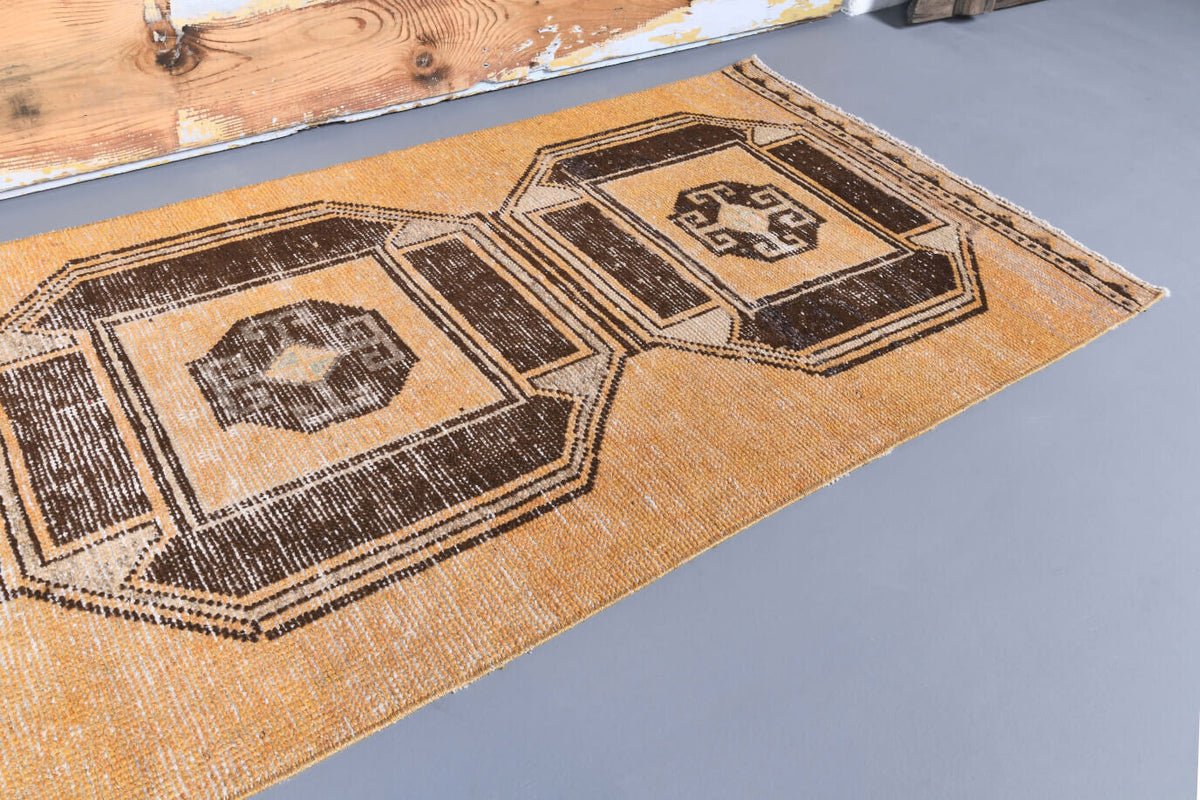 El yapımı vintage yolluk 79x338 cm düz desenli yün - kenar ve saçak detayı