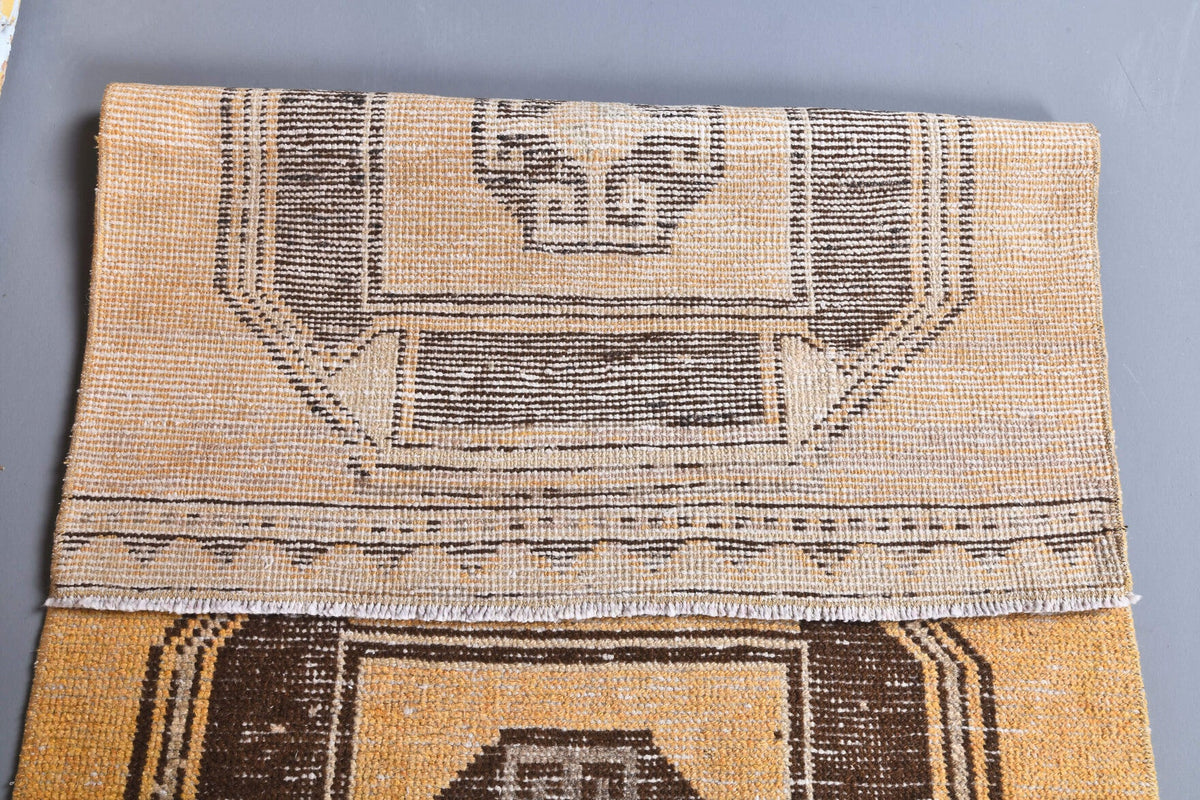 El yapımı vintage yolluk 79x338 cm düz desenli yün - üstten görünüm