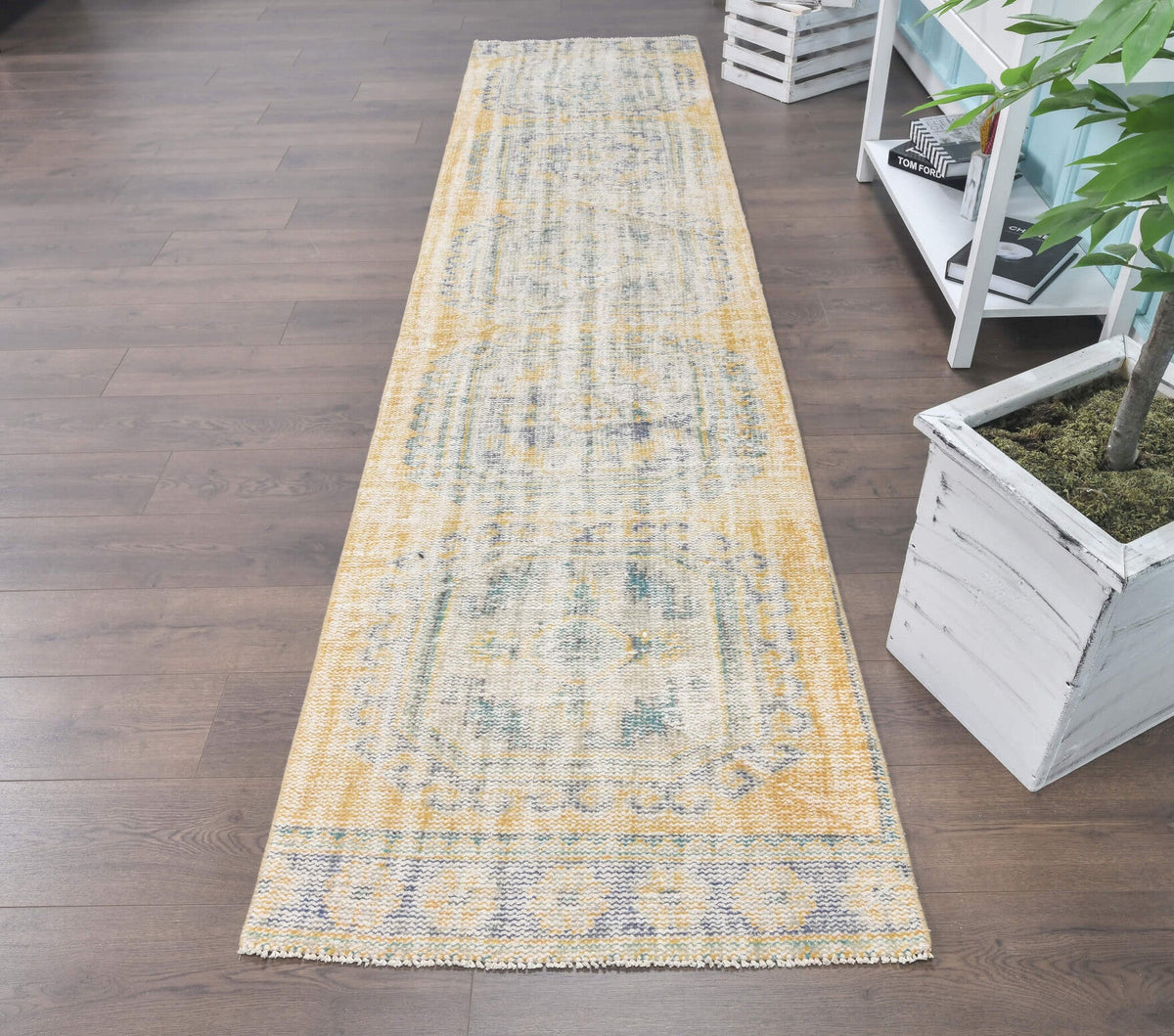 El yapımı vintage yolluk 81x351 cm oryantal desenli yün - detay görünümü