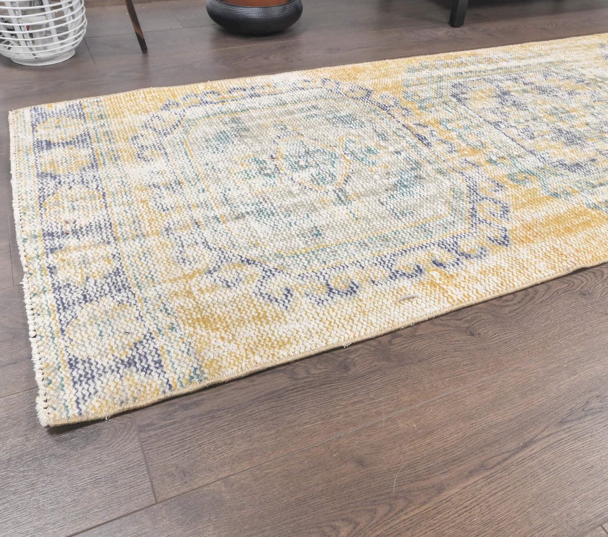 El yapımı vintage yolluk 81x351 cm oryantal desenli yün - desen detayı