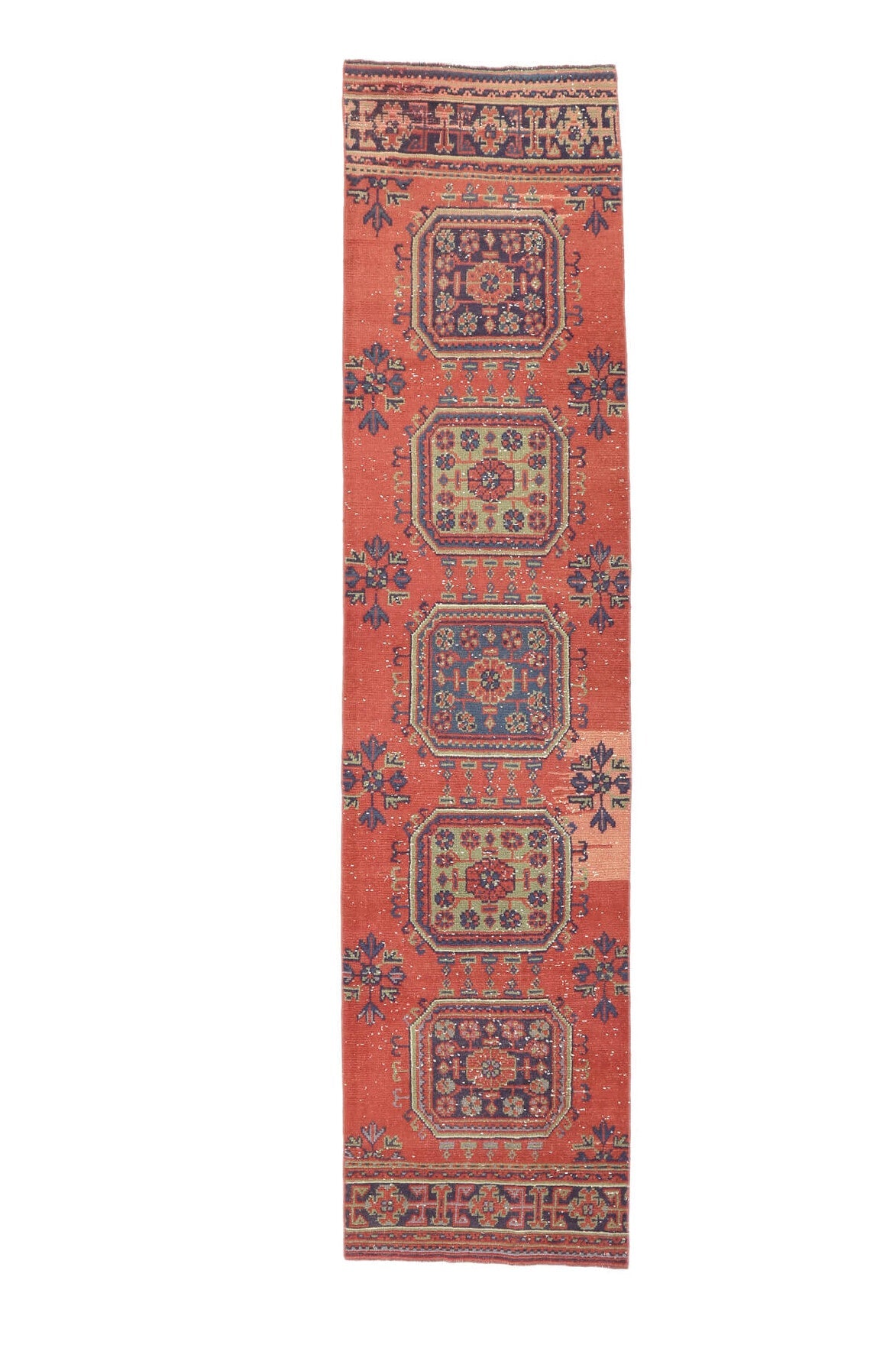 El yapımı vintage yolluk 81x348 cm çiçek desenli desenli yün - üstten görünüm