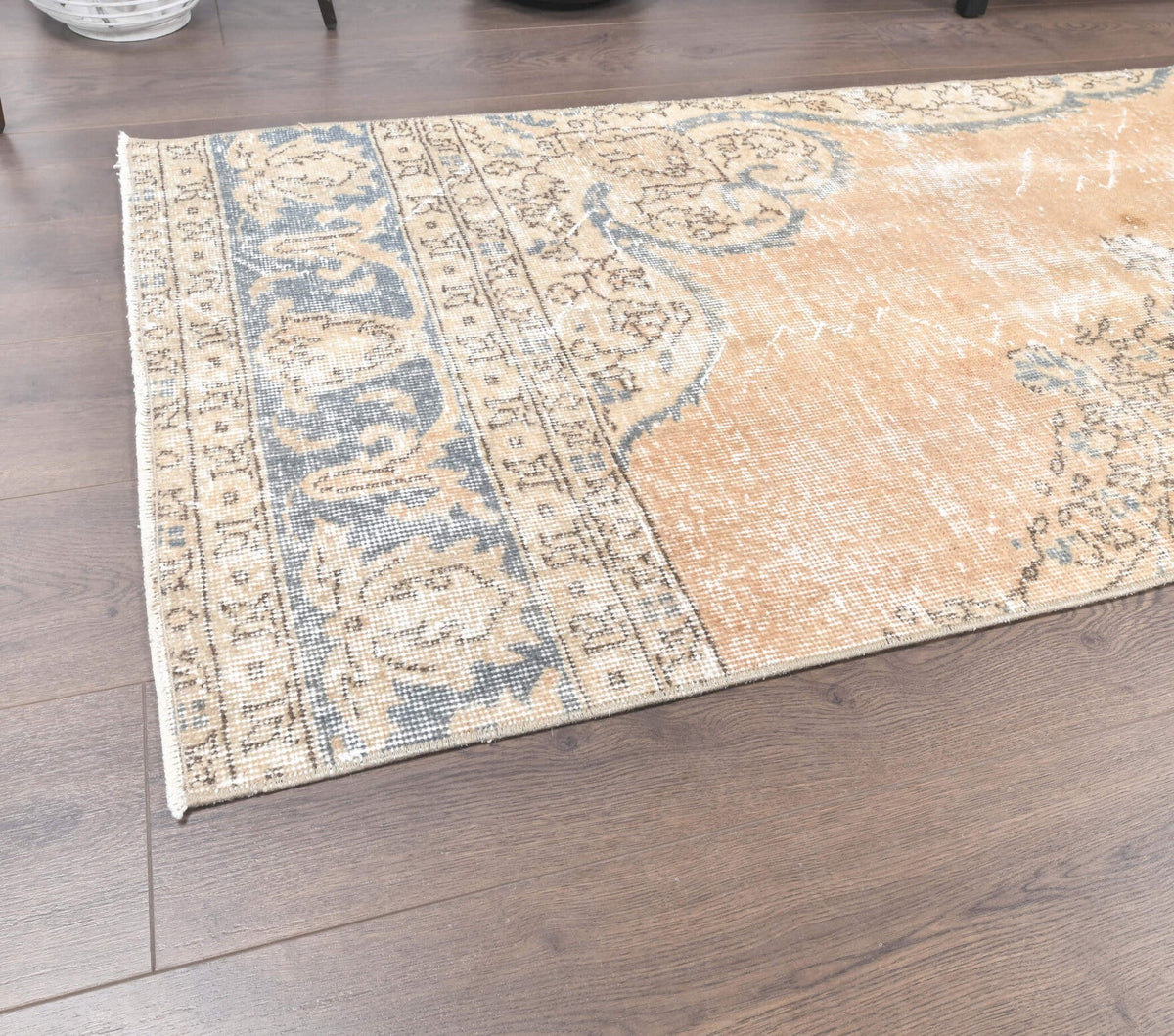 El yapımı vintage yolluk 81x335 cm çiçek desenli desenli yün - kenar ve saçak detayı