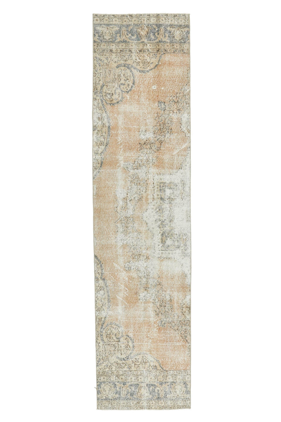 El yapımı vintage yolluk 81x335 cm çiçek desenli desenli yün - üstten görünüm