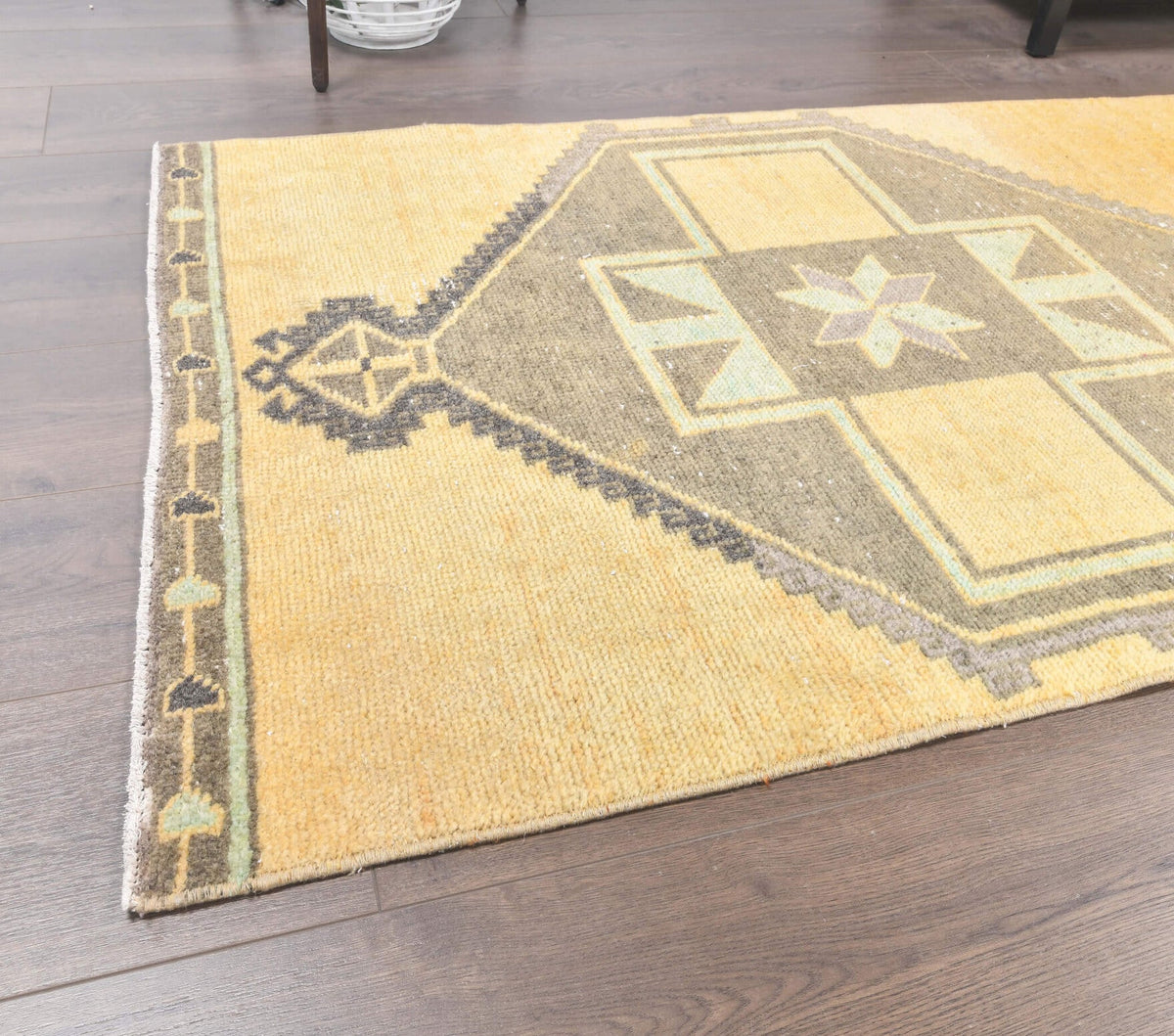 El yapımı vintage yolluk 91x368 cm oryantal desenli yün - desen detayı