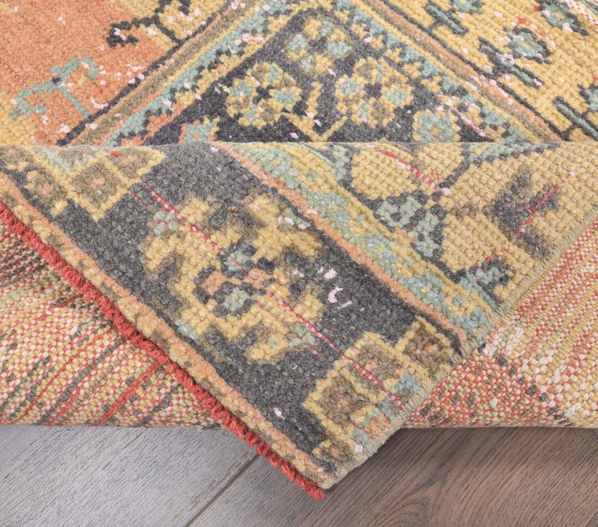 El yapımı vintage yolluk 91x340 cm i̇kat desenli yün - desen detayı