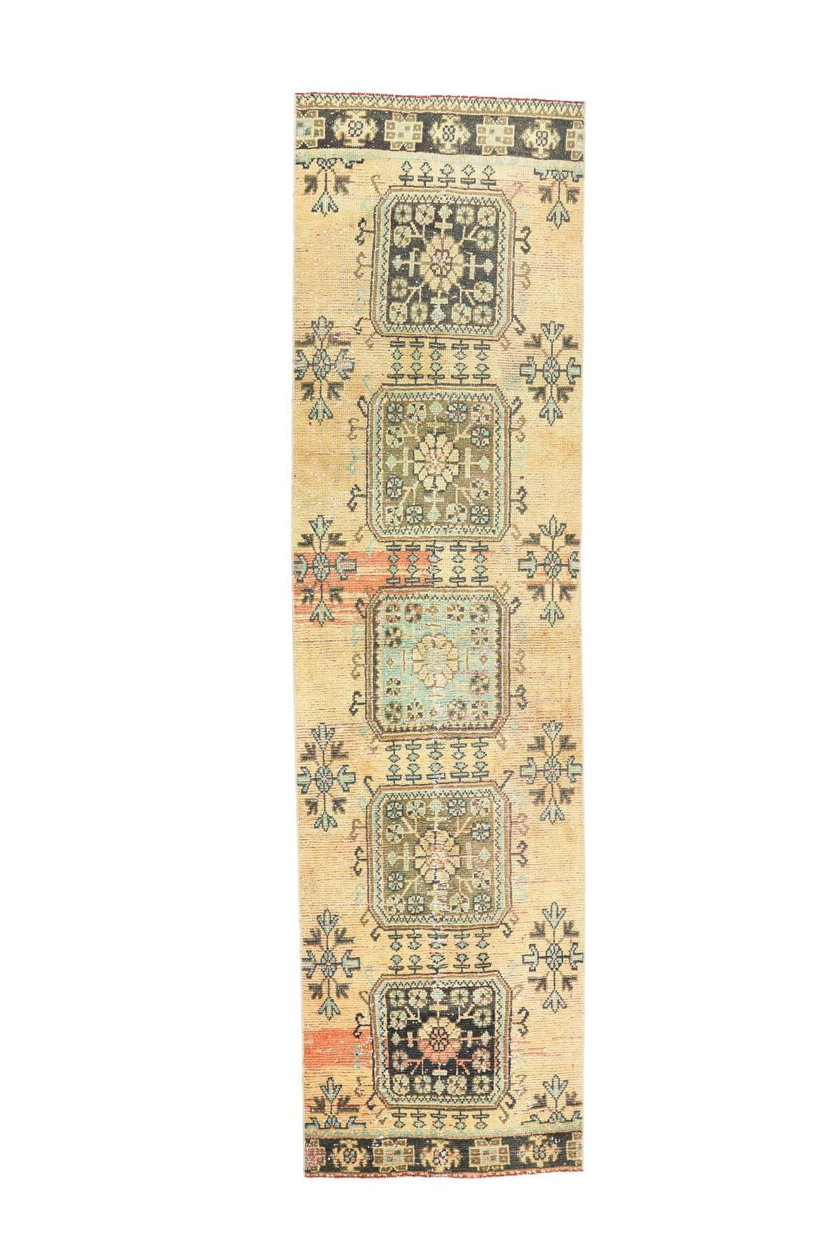 El yapımı vintage yolluk 91x340 cm i̇kat desenli yün - farklı açıdan görünüm