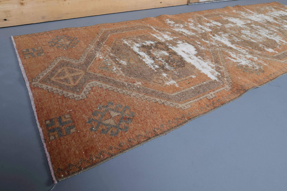 El yapımı vintage yolluk 81x246 cm geometrik desenli yün - kenar ve saçak detayı