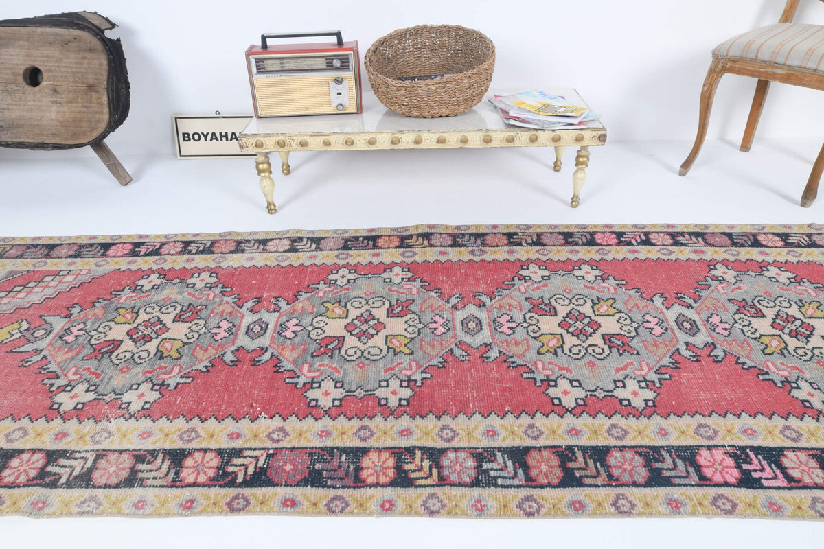 El yapımı vintage yolluk 97x287 cm oryantal desenli yün - kenar ve saçak detayı