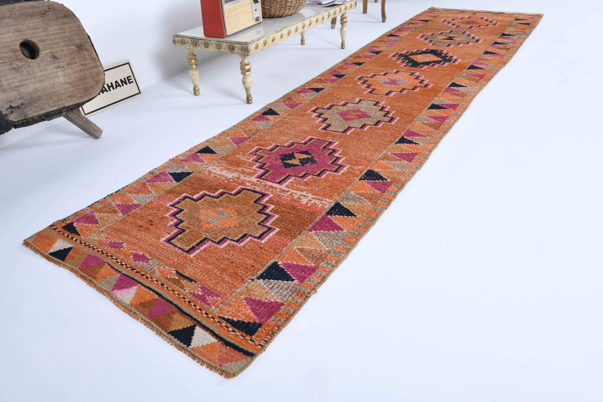 El yapımı vintage yolluk 81x356 cm i̇kat desenli yün - detay görünümü