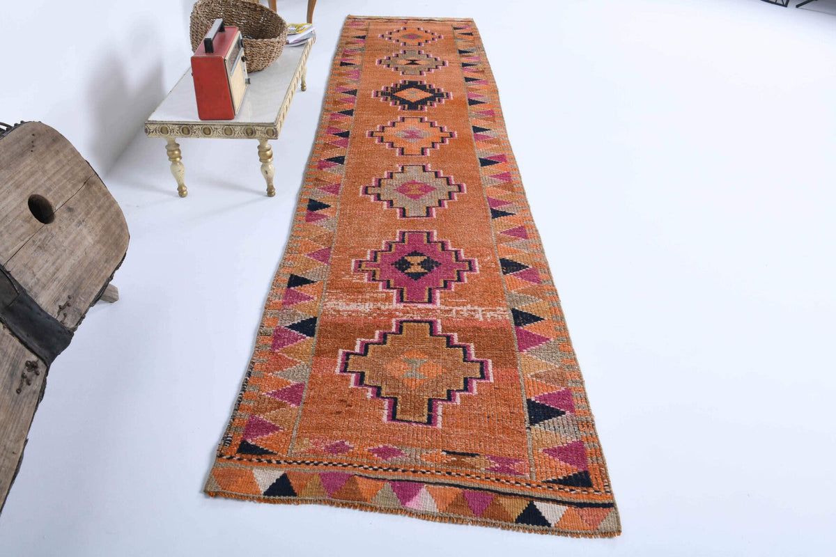 El yapımı vintage yolluk 81x356 cm i̇kat desenli yün - farklı açıdan görünüm