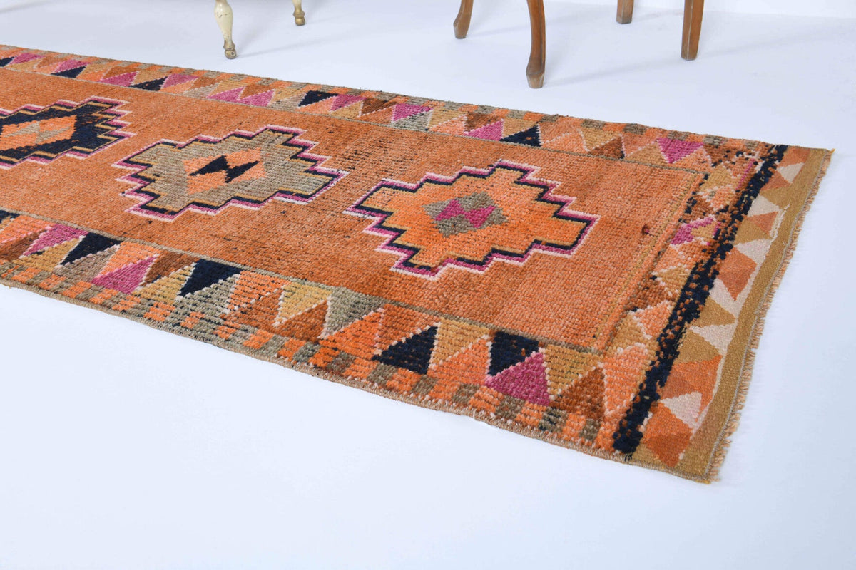 El yapımı vintage yolluk 81x356 cm i̇kat desenli yün - desen detayı