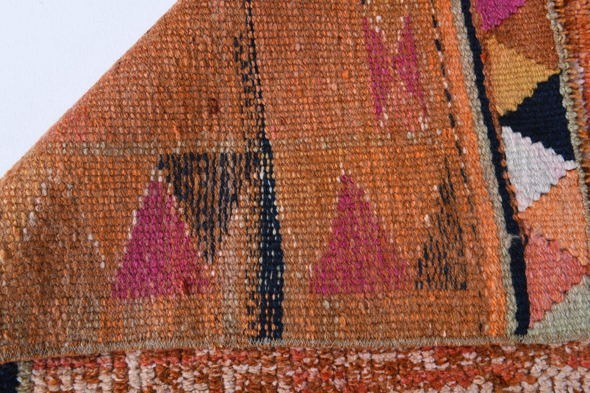 El yapımı vintage yolluk 81x356 cm i̇kat desenli yün - üstten görünüm