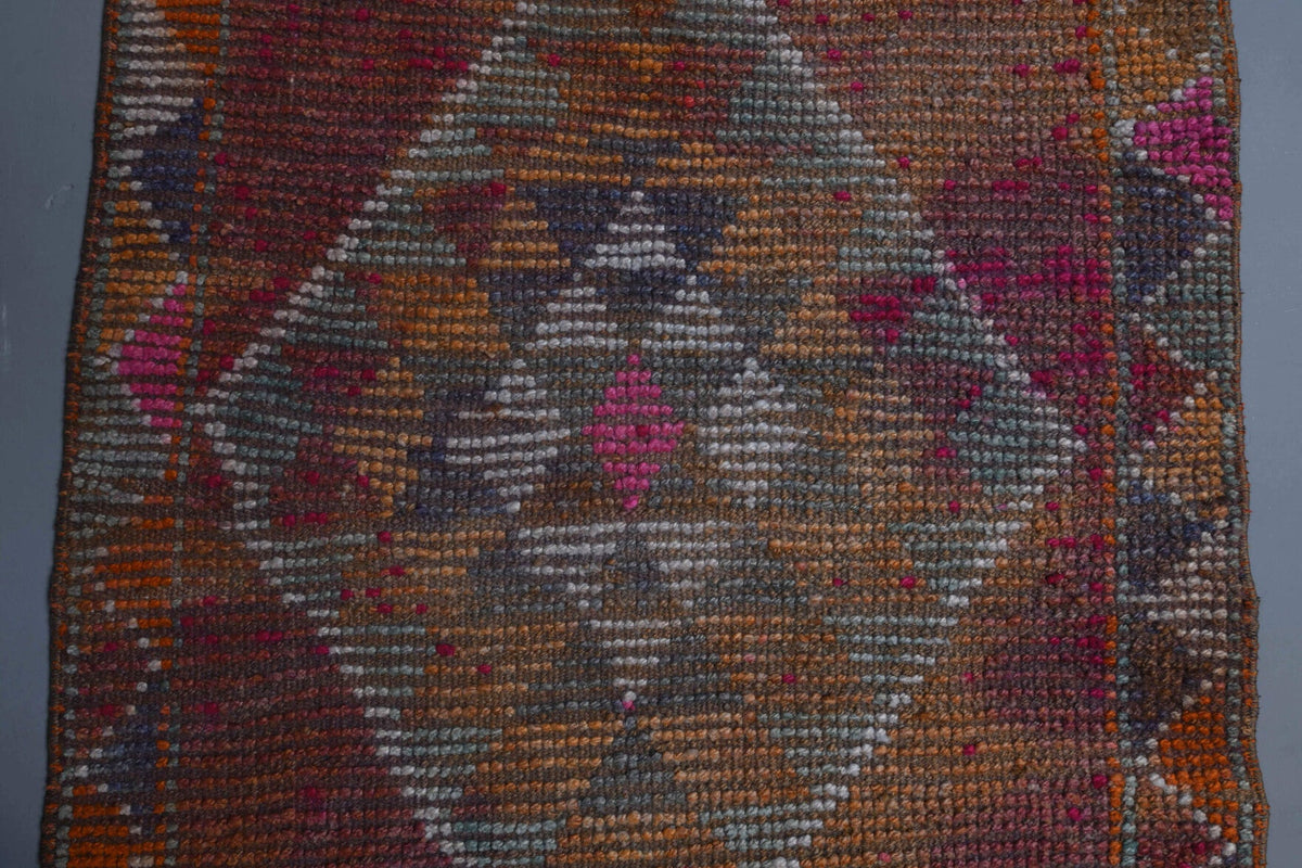El yapımı vintage yolluk 81x399 cm geometrik desenli yün - üstten görünüm