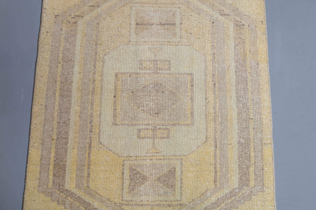 El yapımı vintage yolluk 86x384 cm geometrik desenli yün - desen detayı