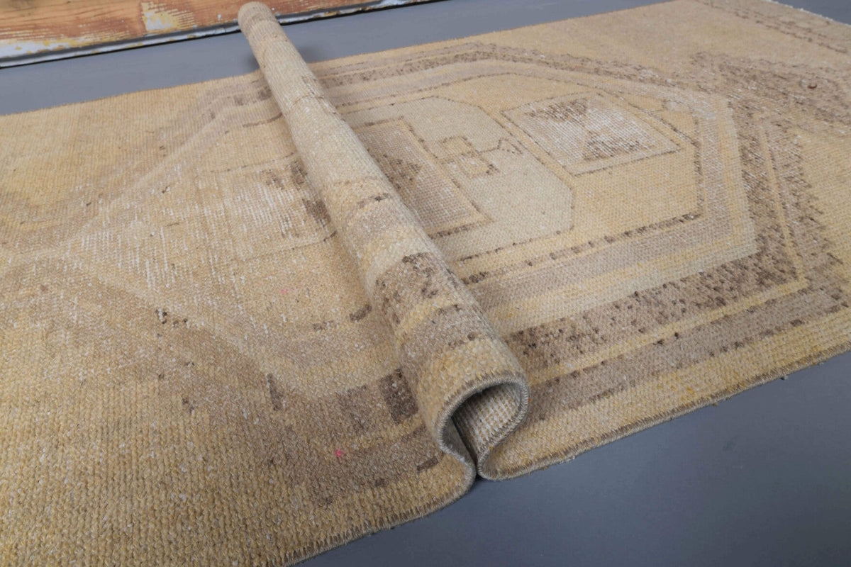 El yapımı vintage yolluk 86x384 cm geometrik desenli yün - üstten görünüm
