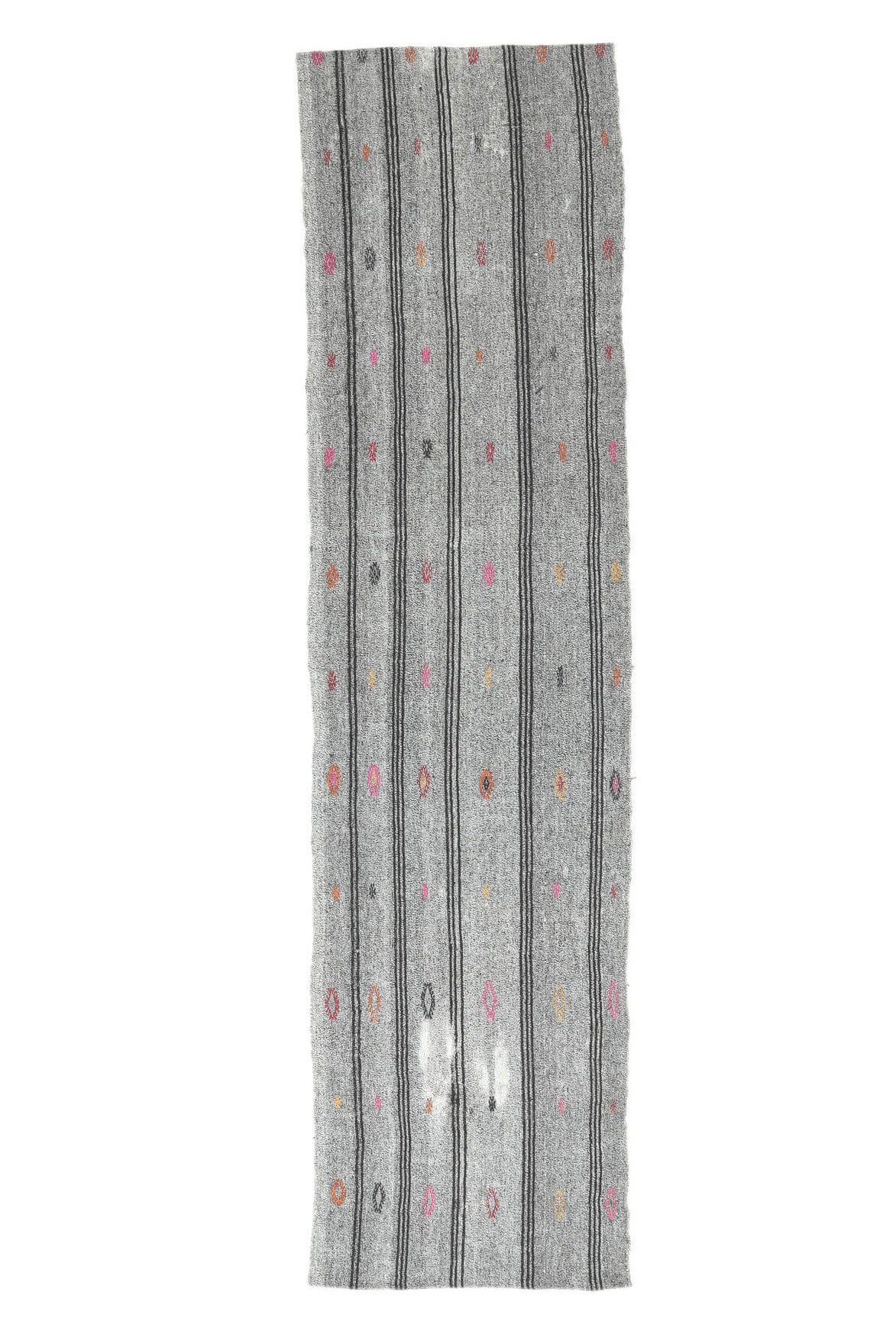 El yapımı vintage yolluk 94x376 cm çizgili desenli yün - üstten görünüm