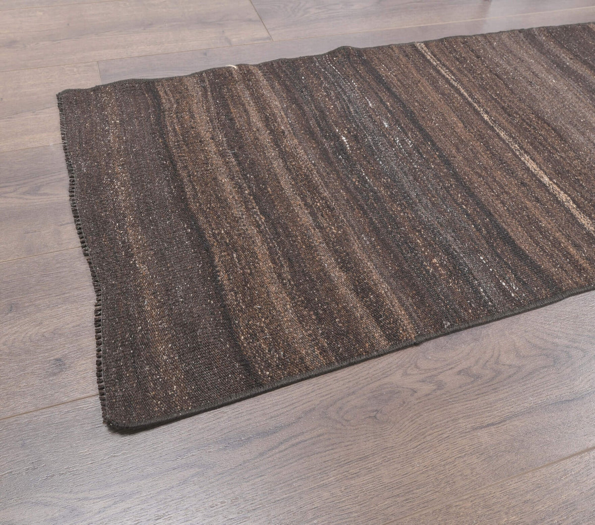 El yapımı vintage yolluk 56x445 cm tribal desenli yün - kenar ve saçak detayı