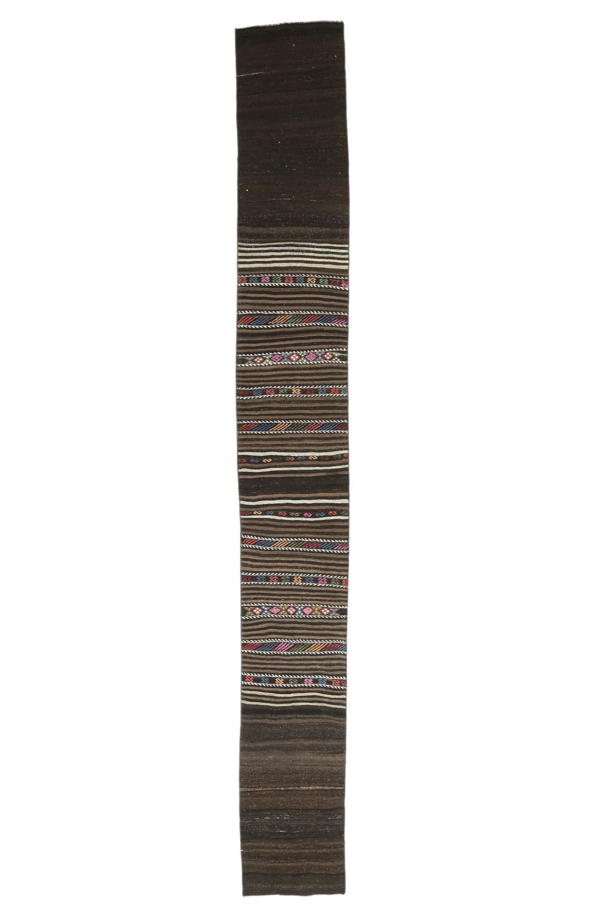 El yapımı vintage yolluk 56x445 cm tribal desenli yün - açık alan görünümü