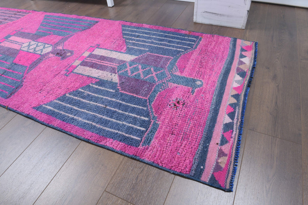 El yapımı vintage yolluk 94x333 cm mısır desenli desenli yün - mekan görünümü