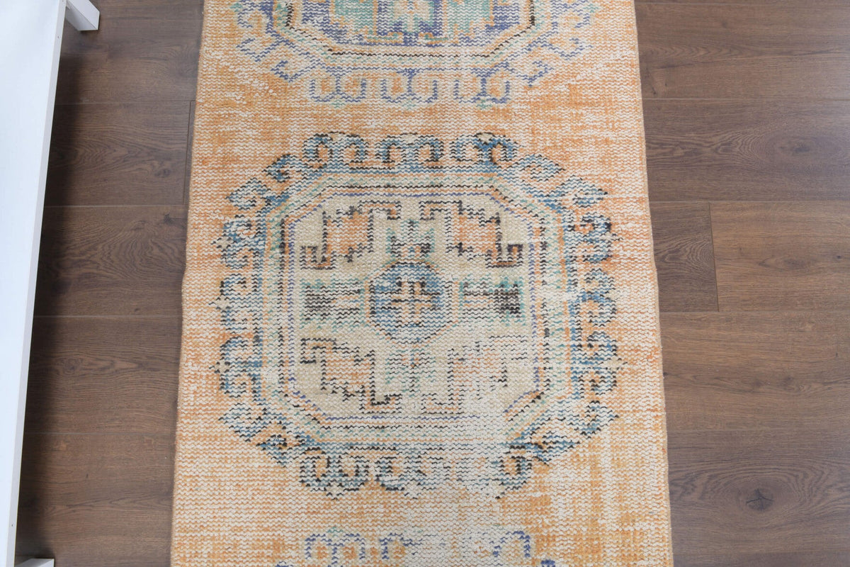 El yapımı vintage yolluk 79x292 cm oryantal desenli yün - kenar ve saçak detayı
