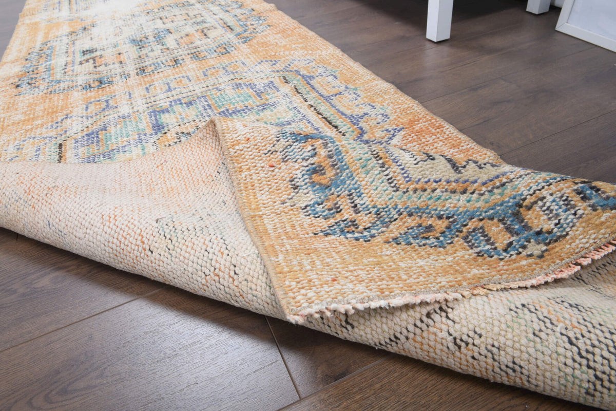 El yapımı vintage yolluk 79x292 cm oryantal desenli yün - üstten görünüm
