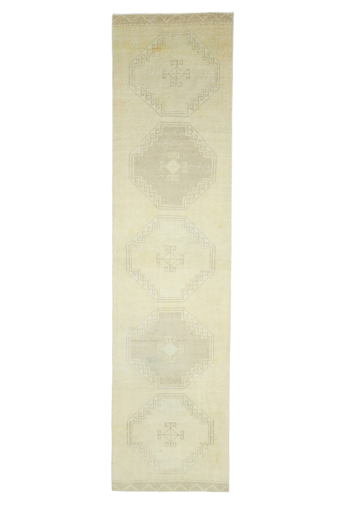 El yapımı vintage yolluk 91x381 cm geometrik desenli yün - farklı açıdan görünüm