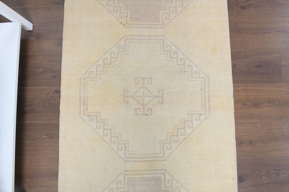 El yapımı vintage yolluk 91x381 cm geometrik desenli yün - desen detayı