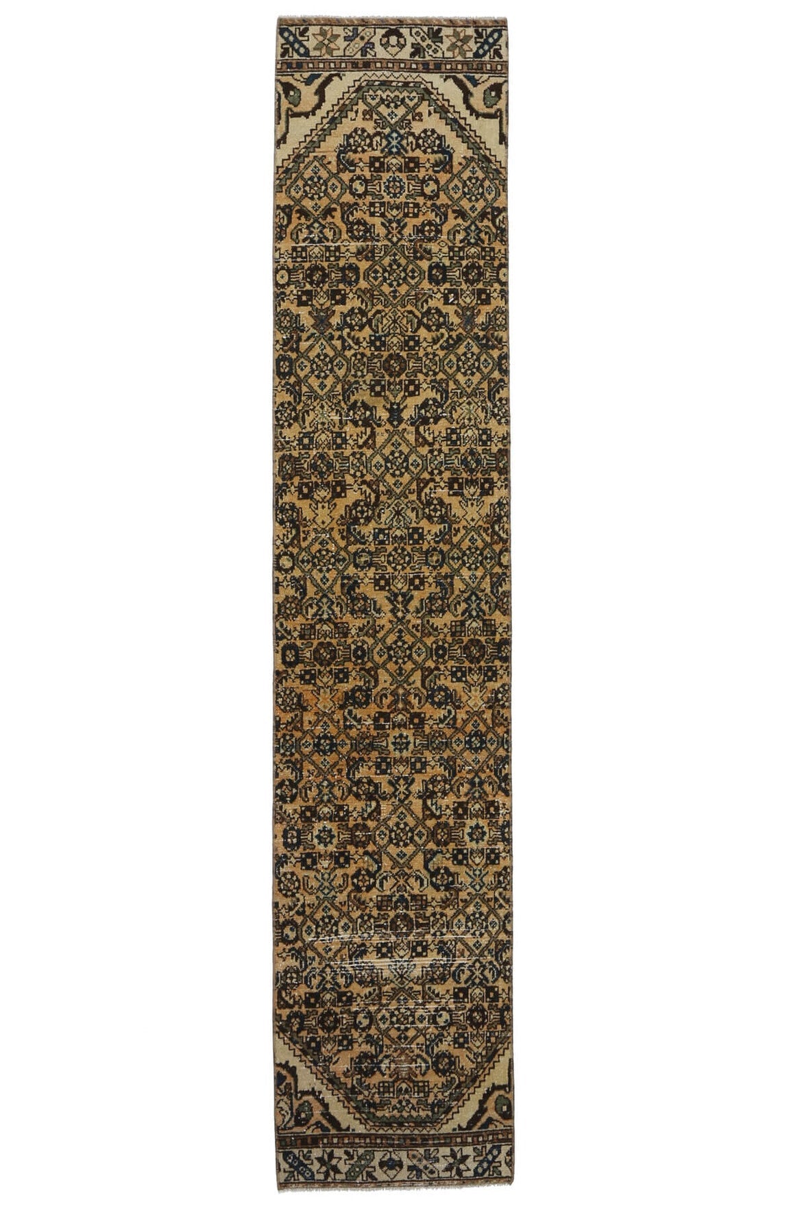 El yapımı vintage yolluk 58x284 cm oryantal desenli yün - açık alan görünümü