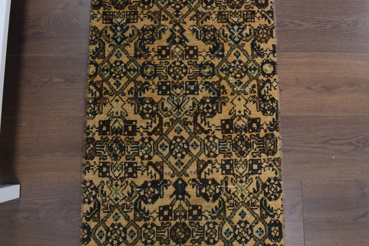 El yapımı vintage yolluk 58x284 cm oryantal desenli yün - kenar ve saçak detayı