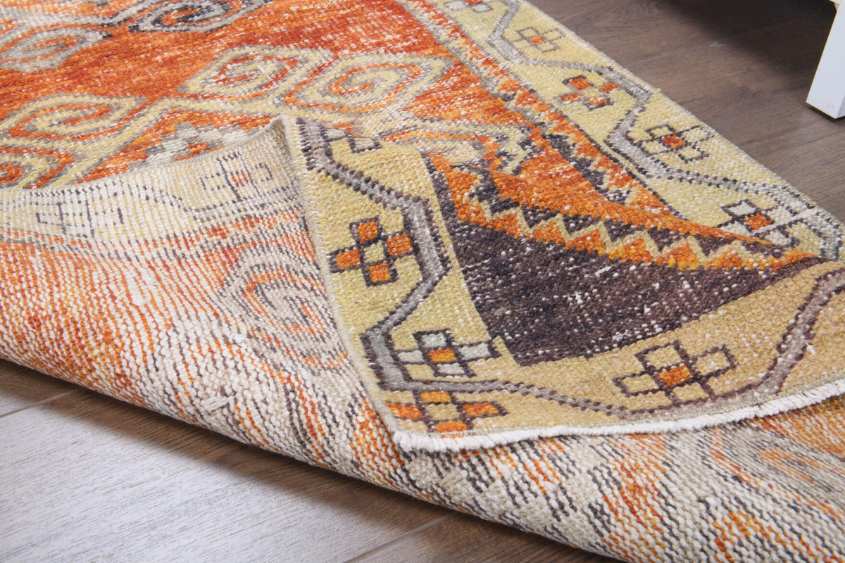 El yapımı vintage yolluk 81x226 cm tribal desenli yün - üstten görünüm