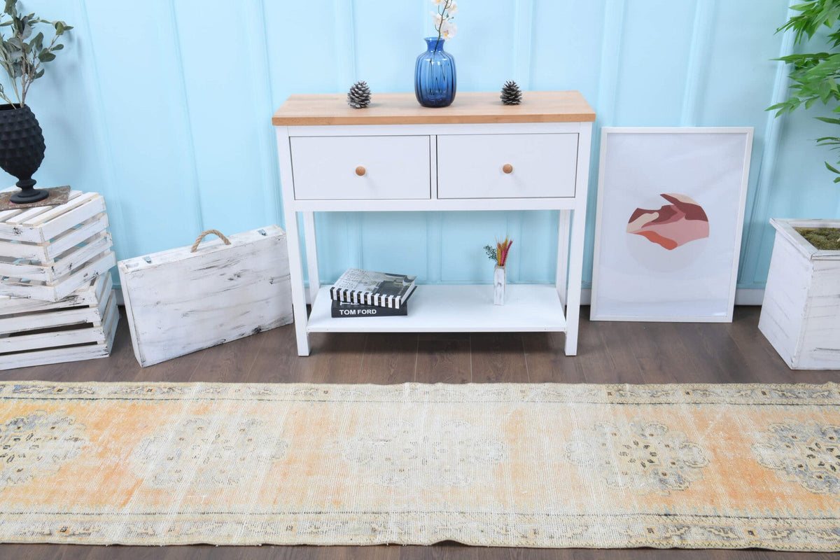 El yapımı vintage yolluk 76x323 cm oryantal desenli yün - detay görünümü
