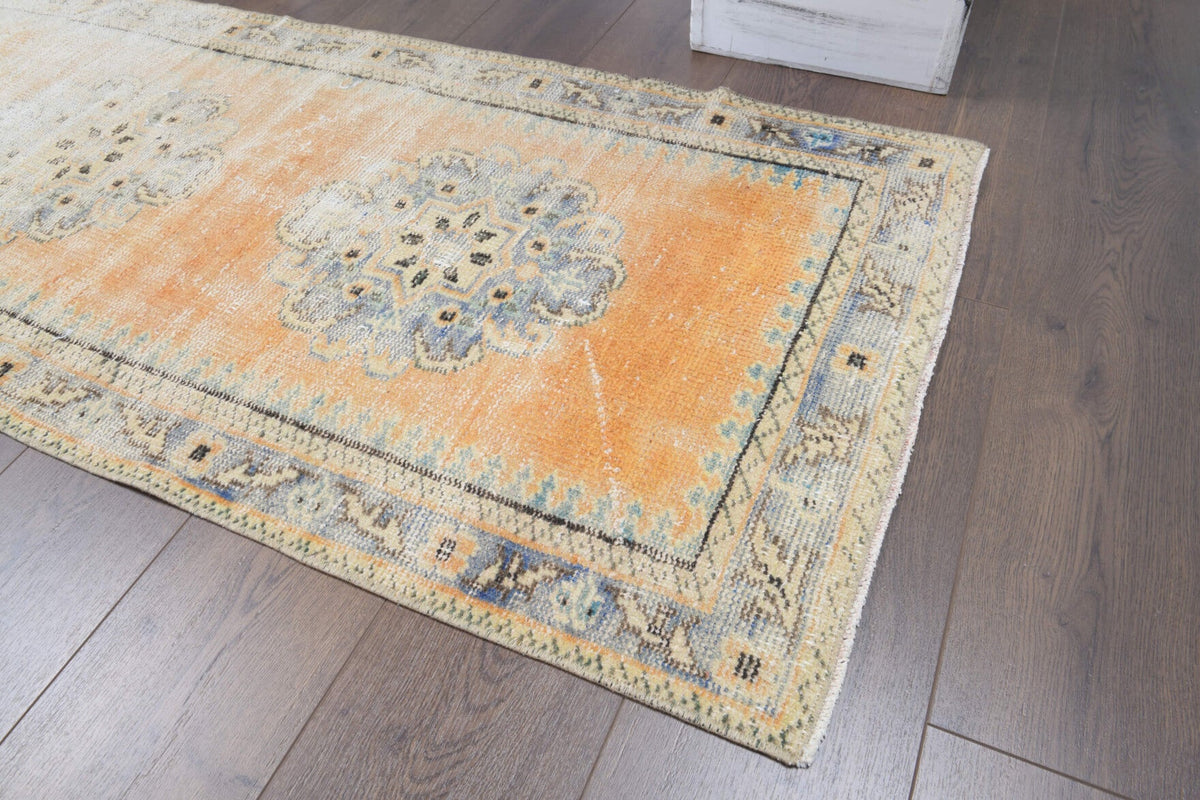 El yapımı vintage yolluk 76x323 cm oryantal desenli yün - üstten görünüm