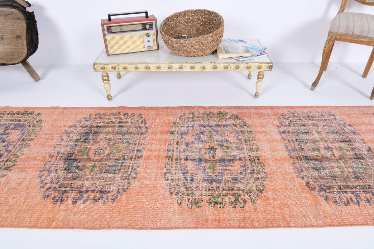 El yapımı vintage yolluk 89x351 cm oryantal desenli yün - kenar ve saçak detayı