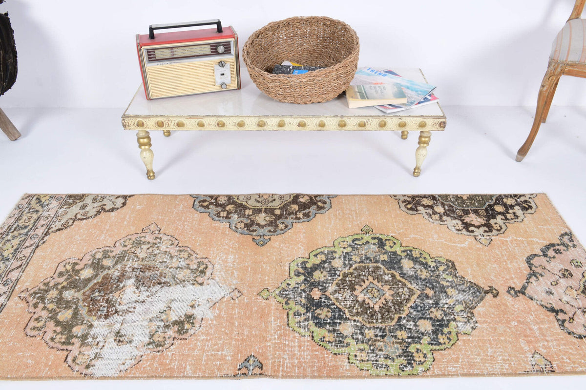 El yapımı vintage yolluk 74x185 cm oryantal desenli yün - kenar ve saçak detayı