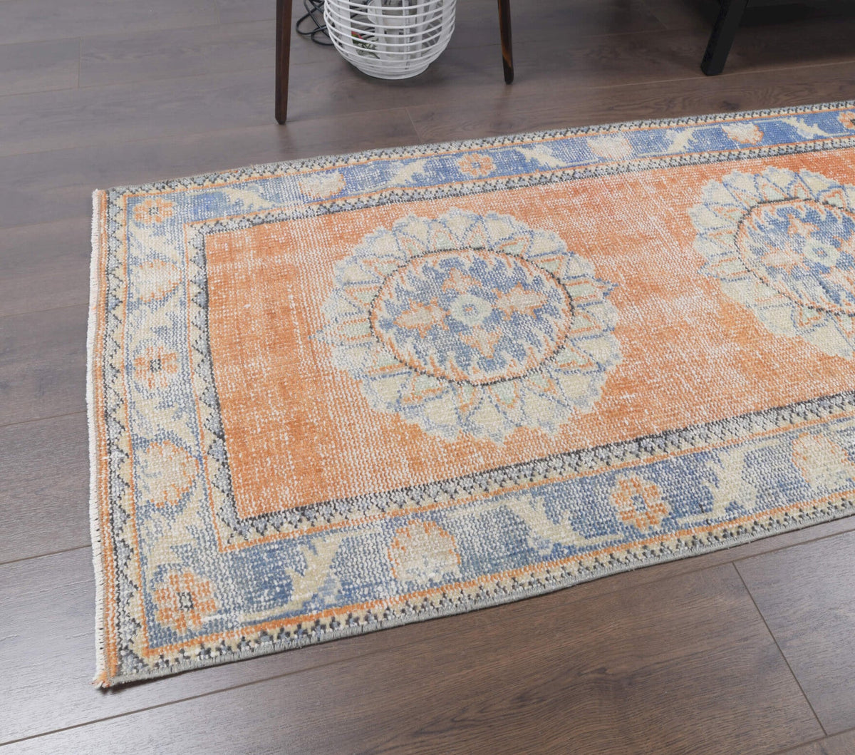 El yapımı vintage yolluk 81x318 cm oryantal desenli yün - kenar ve saçak detayı