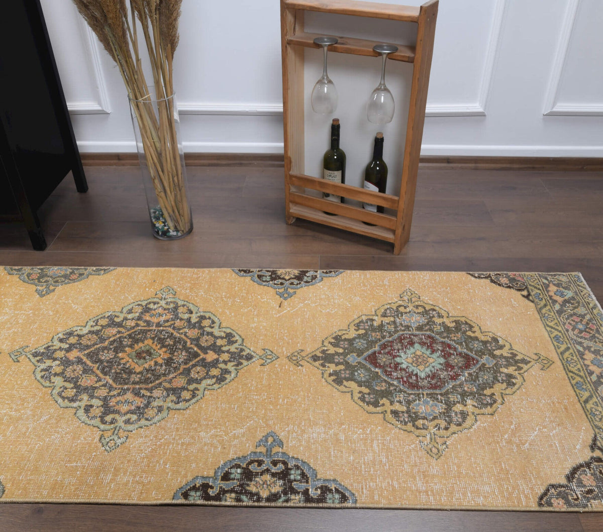 El yapımı vintage yolluk 79x391 cm oryantal desenli yün - açık alan görünümü