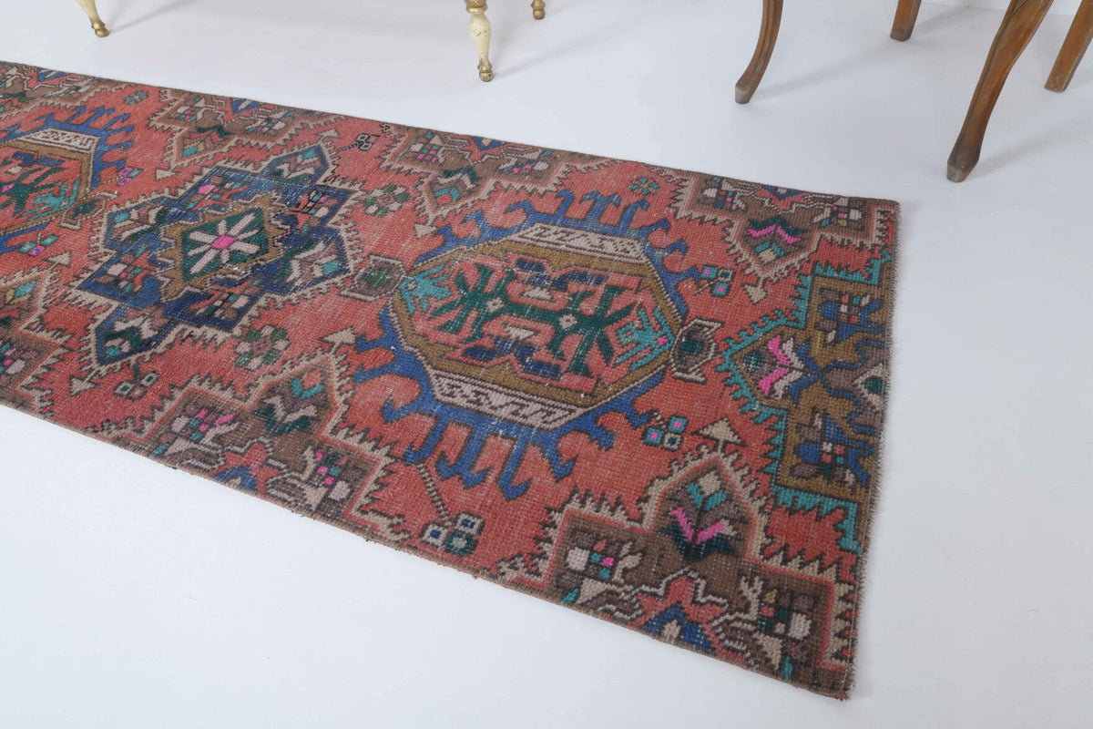 El yapımı vintage yolluk 74x259 cm oryantal desenli yün - kenar ve saçak detayı