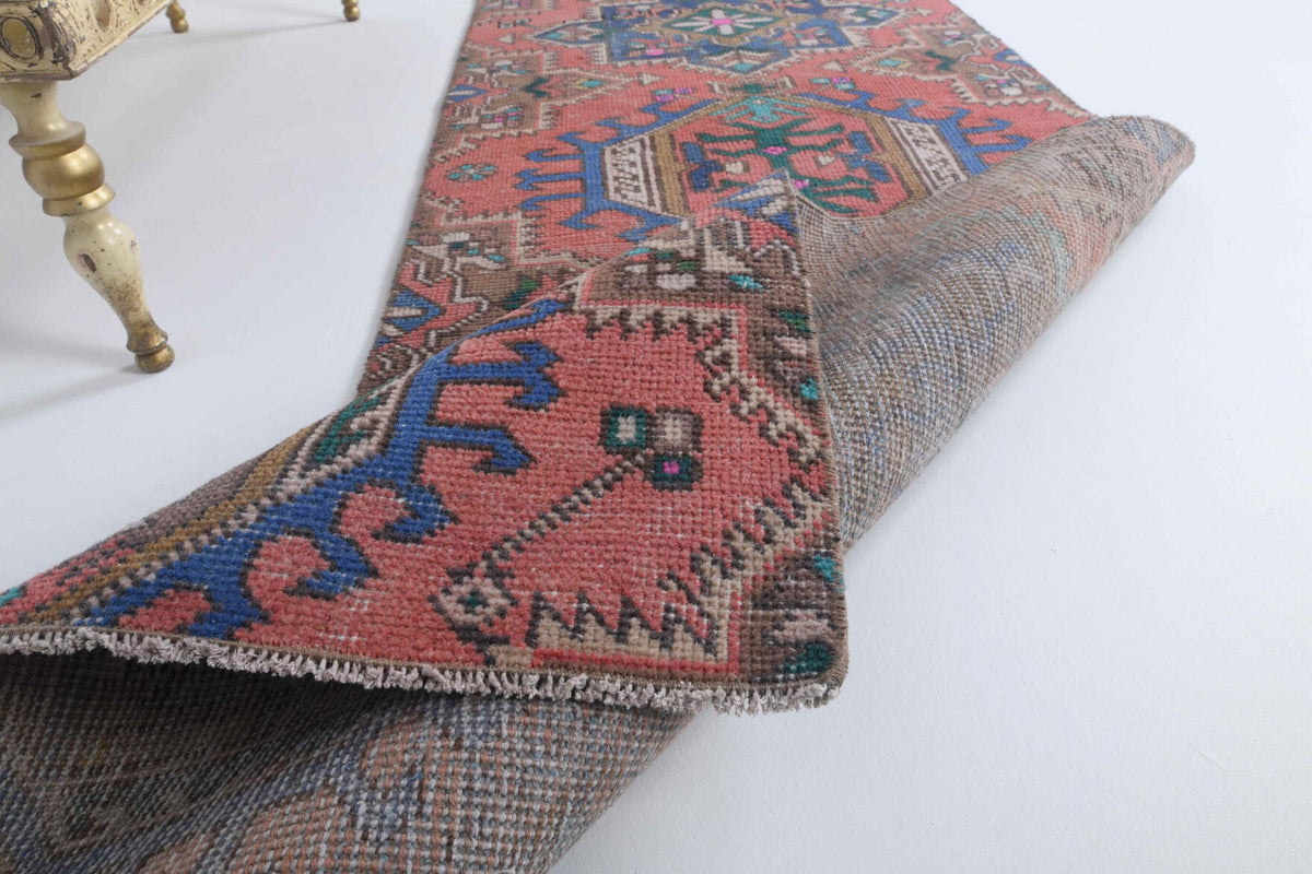 El yapımı vintage yolluk 74x259 cm oryantal desenli yün - üstten görünüm