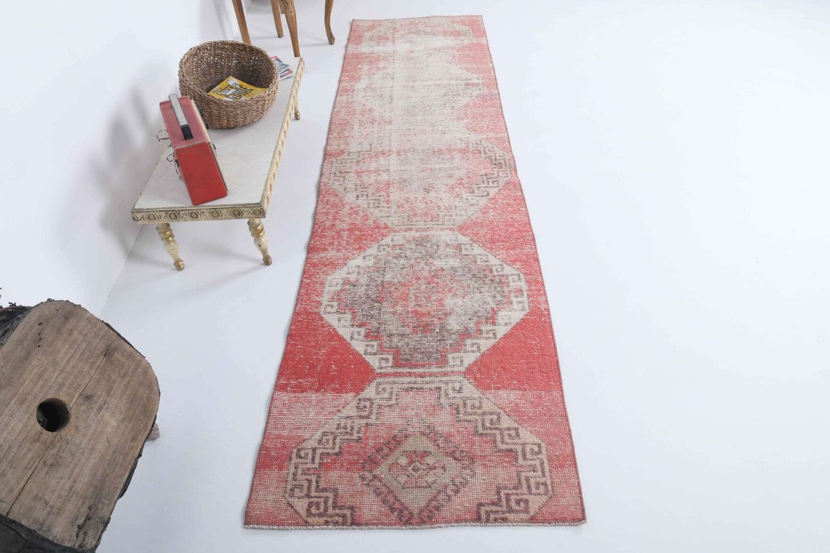 El yapımı vintage yolluk 79x307 cm geleneksel desenli yün - detay görünümü