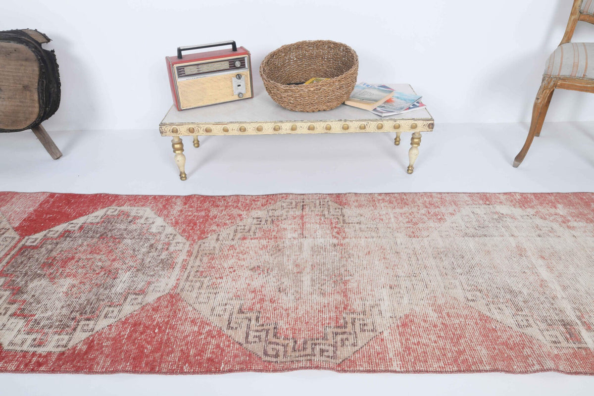 El yapımı vintage yolluk 79x307 cm geleneksel desenli yün - kenar ve saçak detayı
