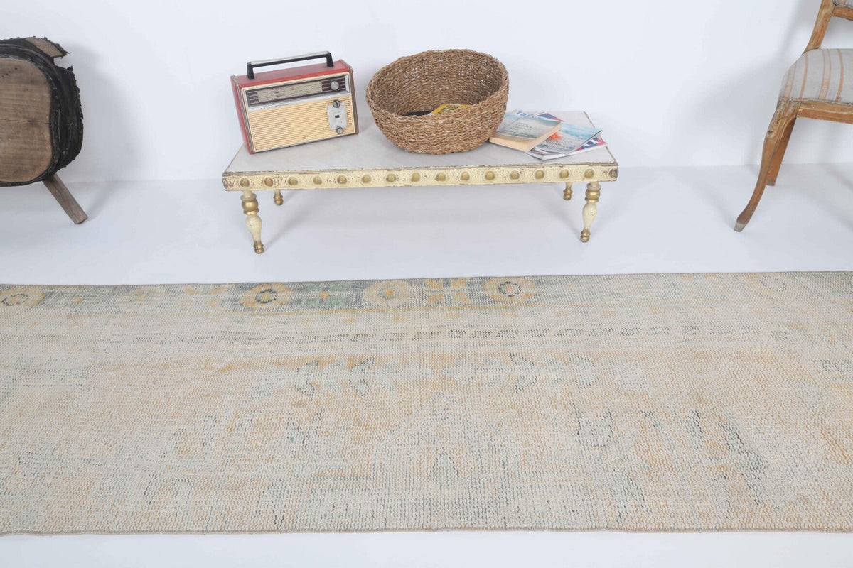 El yapımı vintage yolluk 79x323 cm soyut desenli yün - kenar ve saçak detayı