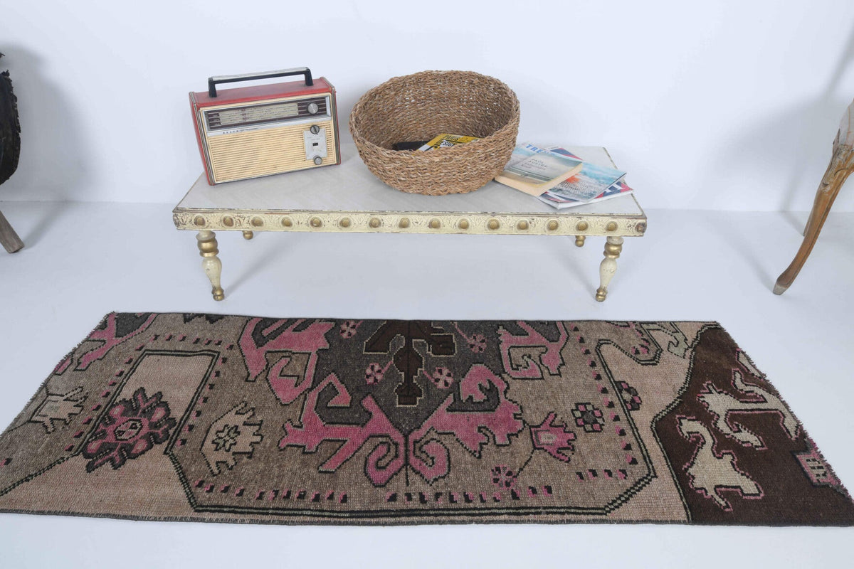 El yapımı vintage yolluk 56x155 cm oryantal desenli yün - kenar ve saçak detayı