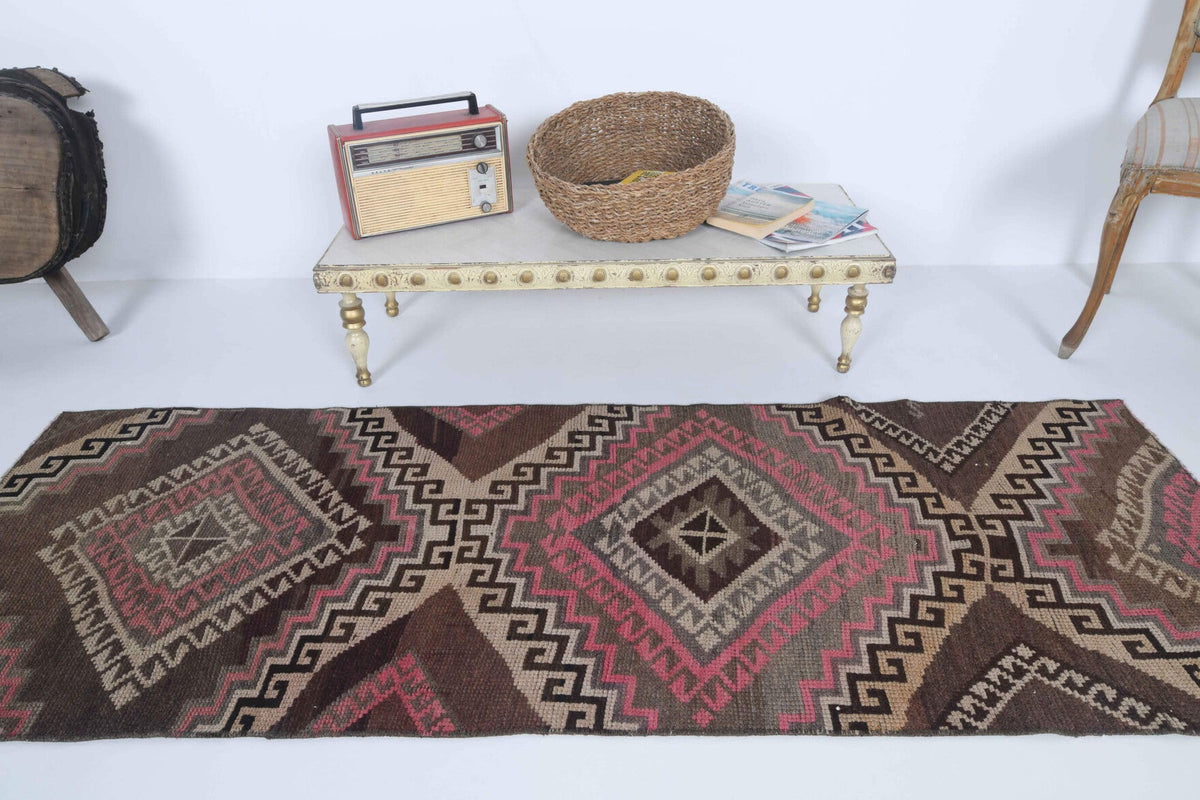 El yapımı vintage yolluk 74x218 cm oryantal desenli yün - kenar ve saçak detayı