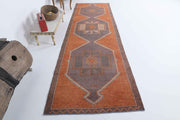 El yapımı vintage yolluk 109x368 cm geometrik desenli yün - detay görünümü